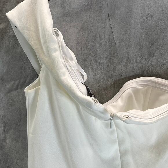 AQUA FORMAL Women's White One-Shoulder Scuba Crepe Bodycon Mini Dress SZ 8 - Picture 5 of 11